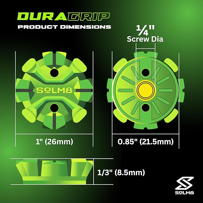 SOLM8 Golf Shoe Replacement Spikes - Metal Screw Threading Dia ¼ Inch/6mm Easy to Install on Cricket & Golf Cleats (Spanner Included)