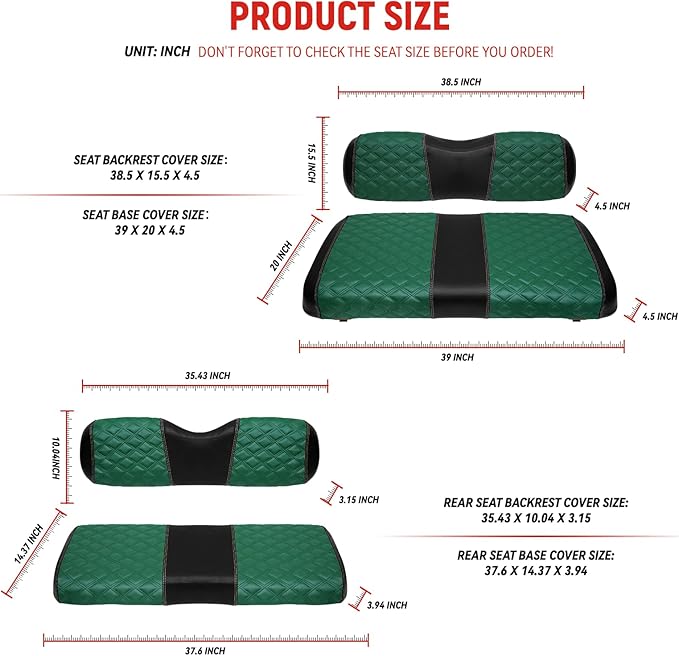 Golf Cart Seat Covers Front and Rear Waterproof and Sun Resistant Marine Grade Vinyl Leather Seat Cover Accessories for EZGO TXT 1994-2013, Green(4PCS)