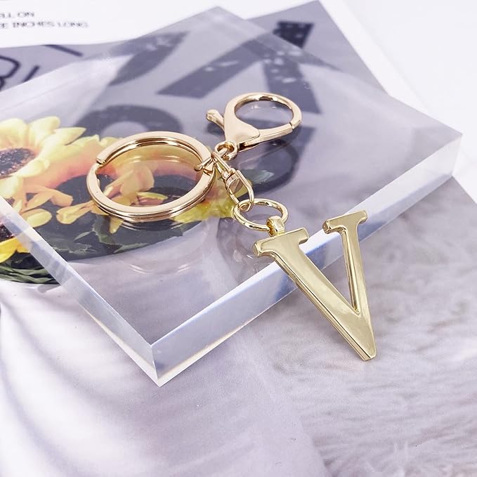 LAXPICOL Gold Letter A-Z Keychain for Women Bag Charms Purse Charms For Handbags Metal Alphabet Initial Letter Keychain
