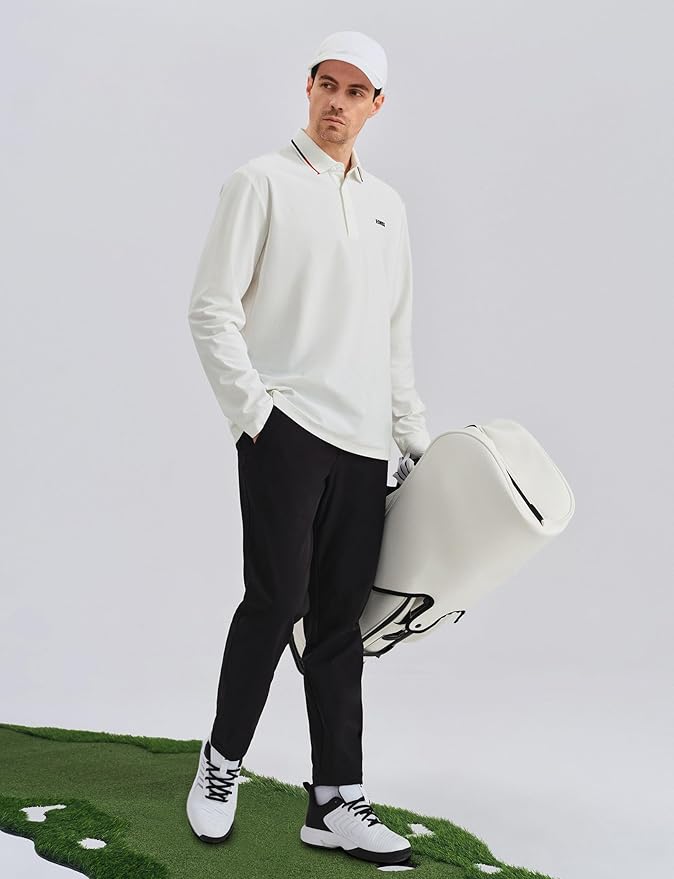 K-Swiss Men's Long Sleeve Polo Shirts - Golf Tennis Dry Fit Performance Moisture Wicking Casual Collared