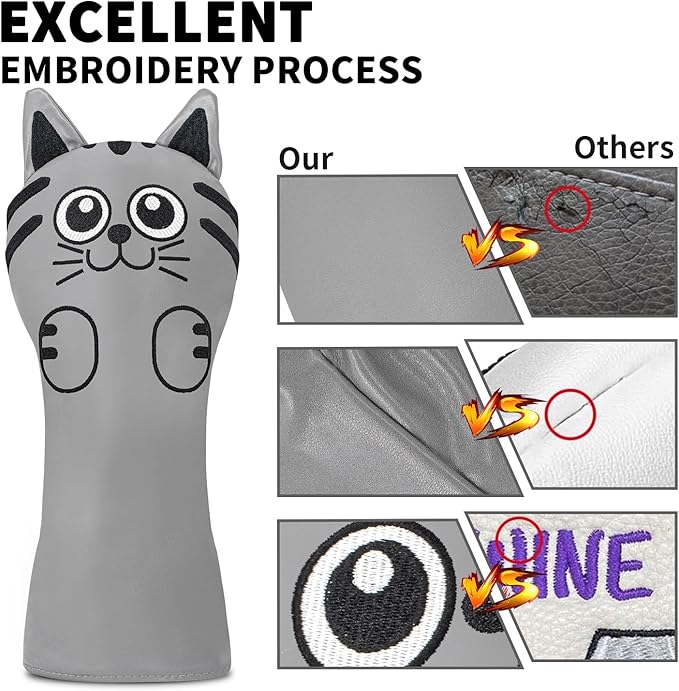 Golf Kitty Head Cover Golf Club White Leather Headcovers 1pc/4pcs Set Fits Driver Fairway Wood Hybrid Utility Putter Iron Wedge Headcover.