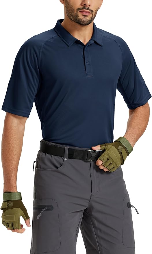 TACVASEN Men's Polo Shirts Short Sleeve Golf Polos Dry Fit UPF 50+ Performance Tactical Collared Hiking Shirt