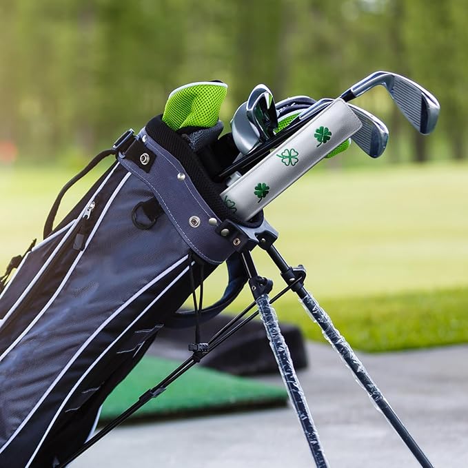 FINGER TEN Golf Alignment Stick Cover Headcover Rods Holder Case Leather 14''× 2'' in USA Black White Green Hold at Least 2 Sticks