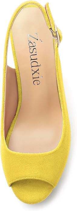 Womens Wedge Platform Sandals Peep Open Toe Slingback Buckle High Heel Dress Shoes Pumps Suede 3.94 Inch