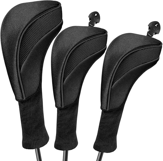 Golf Club Head Covers for Fairway Woods Driver Hybrids 3 Pieces Long Neck Mesh Sports Fan Golf Club Headcovers Set with Interchangeable No. Tags 3 4 5 6 7 X Golf Accessories for Men Women