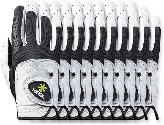 HIRZL Trust Control 2.0 Ladies Golf Gloves – All Weather Womens Golf Glove (White/Black) | Kangaroo Leather Palm | Cabretta Leather Backhand | Trusted by Pros | Sweat Free, Ultimate Grip (Pack of 10)