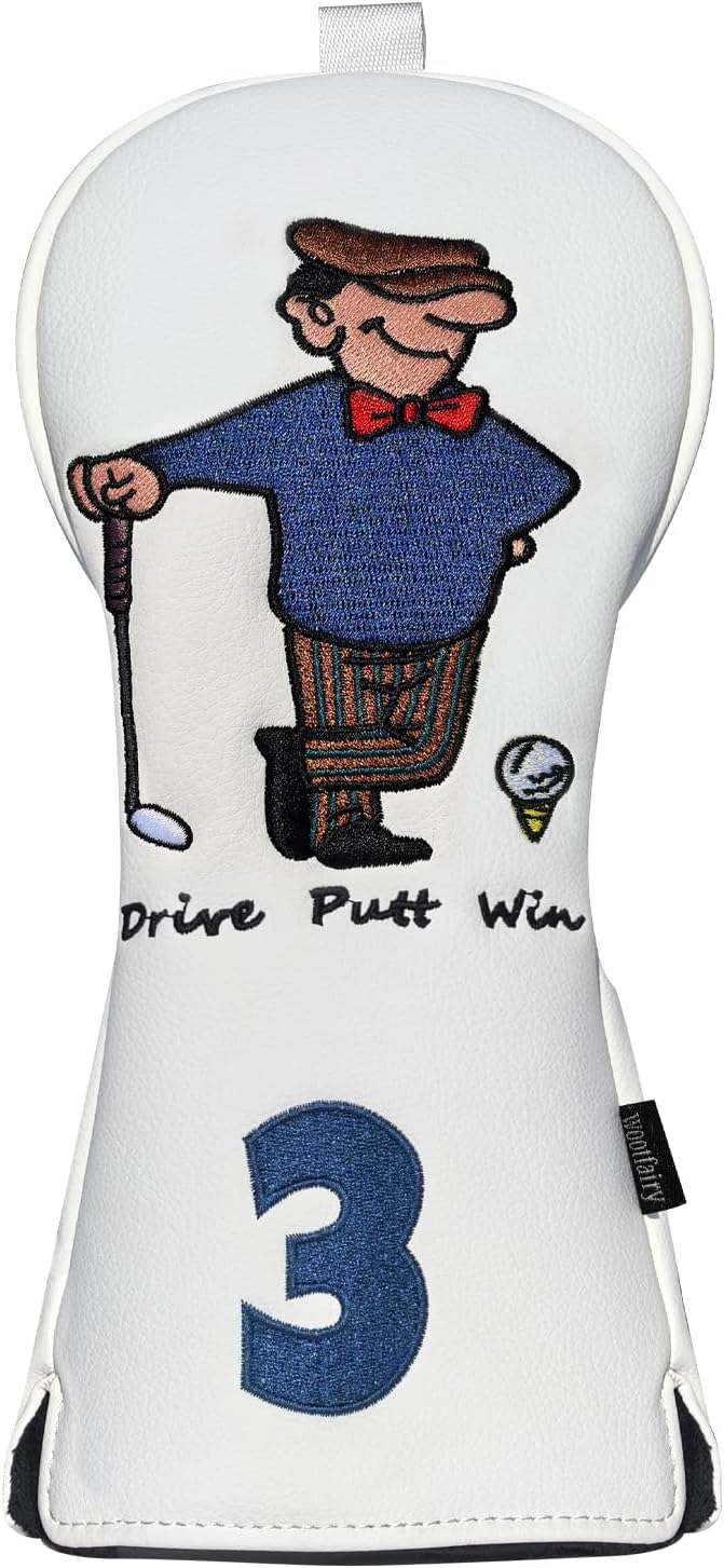 Golf Club Cover for Driver Fairway Wood Hybrid Mallet Putter Cover, Wootfairy Golf Club Headcovers Waterproof Leather White Accessories Compatible with Taylormade Odyssey and More Brand