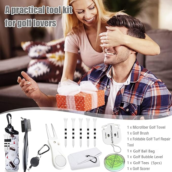 11 Pcs Golf Accessories Kit, Include Golf Ball Bag with Hook Tees Towel Cleaner Brush Ball Marker Divot Tool Score Counter