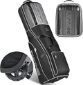 Golf Travel Bag Hard Case Top with Wheels, 900D Heavy Duty Oxford, Golf Bag Travel Case for Airlines, Protect Clubs and Easy to Maneuver-Black