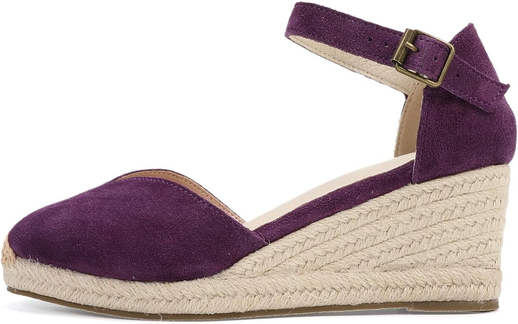 Platform Wedges Sandals for Women, 3" Wedge, Ankle-Strap, Cap Toe, Summer Espadrilles Heel Shoes