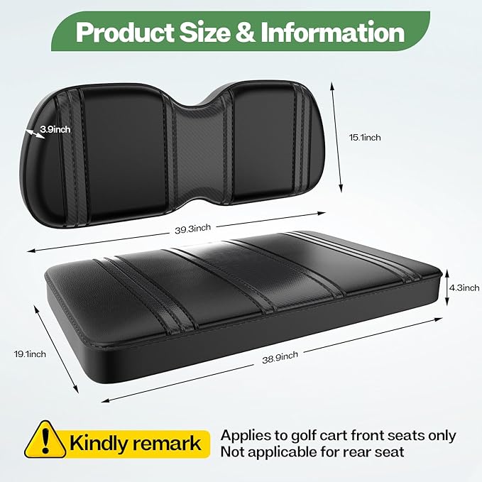T TGBROS Golf Cart Seat Covers Fit for Yamaha Club Car EZGO Ordinary Front Rear Seat Cushion Waterproof Vinyl Leather Breathable Comfortable Replacement Black Seat Cover Anti-Scratch
