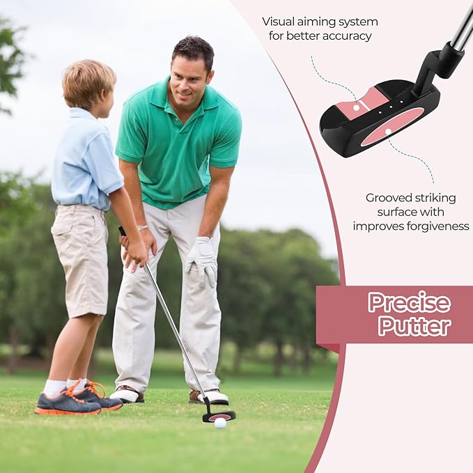 Goplus Junior Complete Golf Club Set for Kids, Right Hand Golf Clubs with Stand Bag, Rain Hood, Golf Practice Set for Ages 5-7,8-10,11-13 Boys Girls