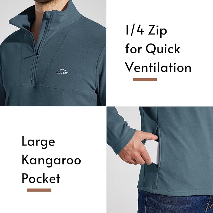 Willit Men's Winter Shirts Fleece Pullover with Pocket Quarter Zip Cold Weather Golf Hiking Casual Warm Shirts Long Sleeve