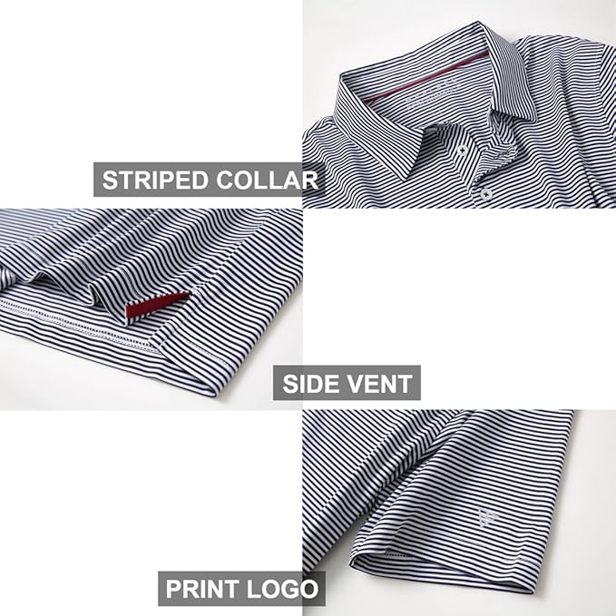 Golf Shirts for Men Dry Fit Short Sleeve Print Performance Moisture Wicking Polo Shirt