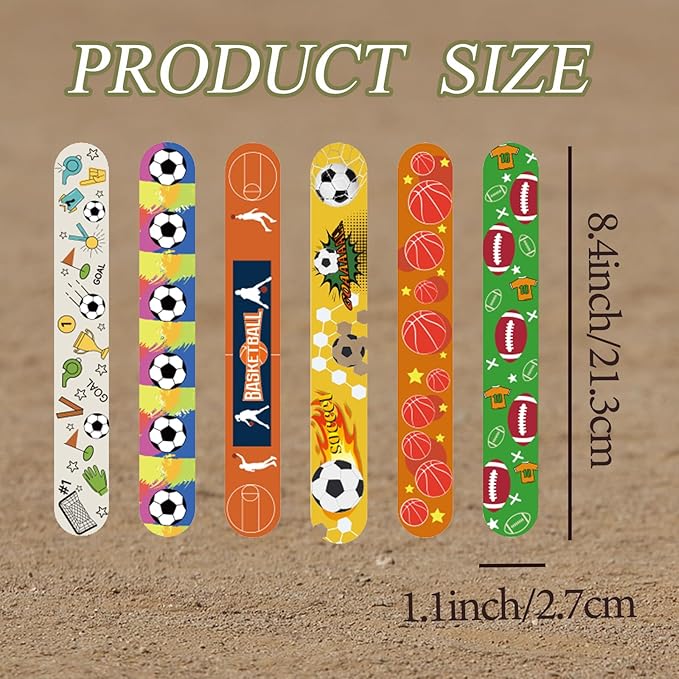 74Pcs Sports Theme Party Favors 24 Pcs Ball Theme Slap Bracelets 50 Pcs Sport Theme Stickers ，Sports Party Team Gift Fillers School Classroom games Rewards Supplies