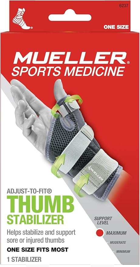 MUELLER Sports Medicine Adjust-to-Fit Thumb Stabilizer, Spica Splint, Thumb Pain Relief Brace for Men and Women, Ideal for De Quervain's Tenosynovitis, Arthritis, Sprains, Fits Right or Left