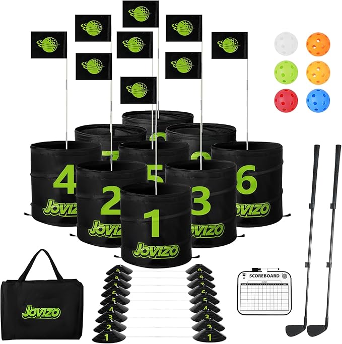 Golf Chipping Game with 2 Retractable Clubs & 9 Holes, Portable Golf Set for Adults Kids, Outdoor Indoor Sports Practice Toy Gift for Family Play Yard, Backyard, Lawn, Beach