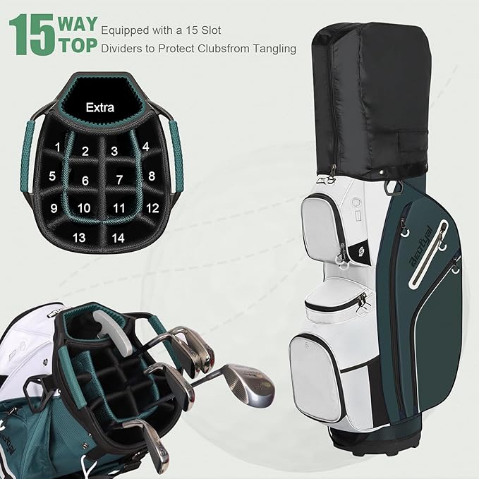 Golf Cart Bag 15 Way Organizer Divider Top Golf Club Cart Bag for Men Women with Cooler, Handles and Rain Cover