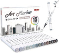 Shuttle Art 15 Colors Grey Tones Dual Tip Art Marker, Alcohol Based Marker Pens Double Ended with Fine and Chisel Point Tips Perfect for Drawing,Shading,Sketching,Designing,Outlining,Illustrating