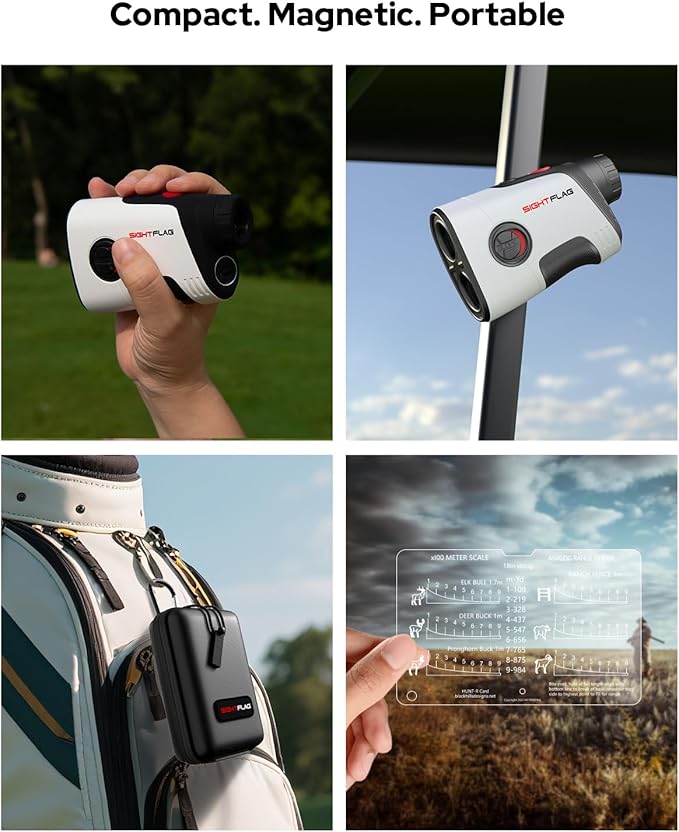 GF2 Golf Rangefinder with Slope, 1300 Yards Laser Range Finder, 7.5X Magnification, Flag Pole Locking Vibration 0.3 Yard Accuracy, Rechargeable Magnetic Golf Accessories Gift for Men Women