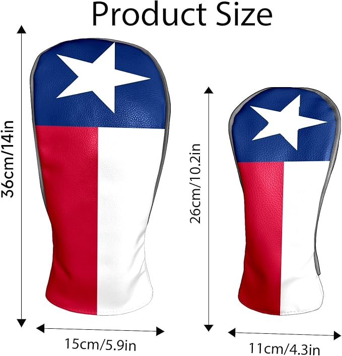 Golf Club Covers Texas State Lone Star Flag Golf Club Head Covers for Driver Fairway Woods Clubs Premium Leather, Waterproof Golf Headcovers with Anti-Scratch Lining for Men Women