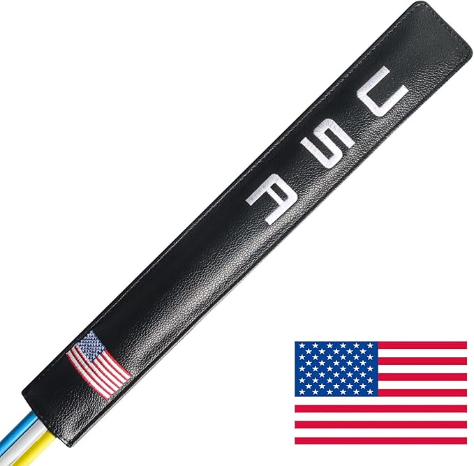 FINGER TEN Golf Alignment Stick Cover Headcover Rods Holder Case Leather 14''× 2'' in USA Black White Green Hold at Least 2 Sticks