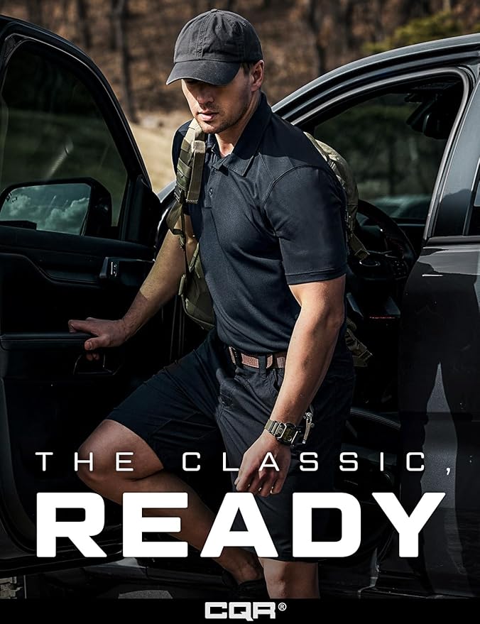 CQR Men's Polo Shirts, Tactical Short Sleeve Golf Performance Shirts, Lightweight Dry Fit UPF 50+ Pique