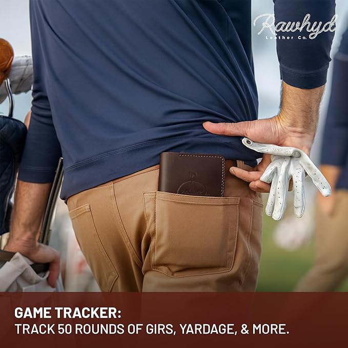 Refillable Golf Scorecard Holder–Full Grain Leather Golf Yardage Book Cover w/Golf Scorecard Book, Pencil Holder & Card Slot–Great Gift for Golfers-Unique Golf Gifts for Men & Women(Pen not included)