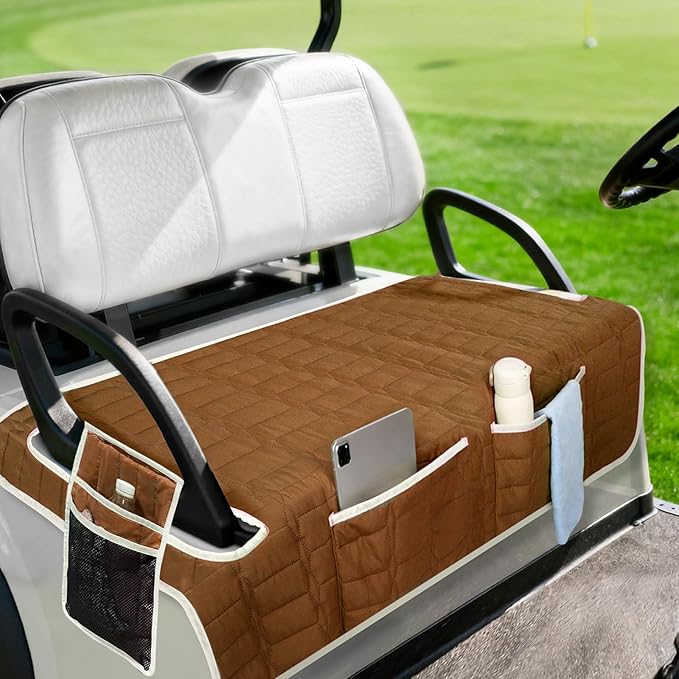 Golf Cart Seat Cover, Universal Bench Seat Cover with Storage Pockets, Non-Slip Seat Protector for Golf Cart, Fits EZGO Club Car Yamaha, Easy Install
