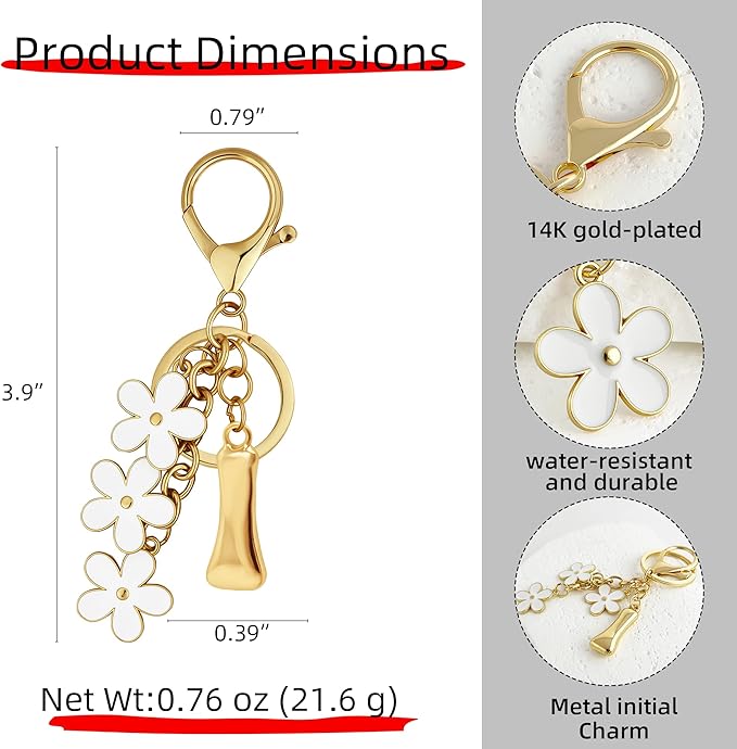 Gold Bubble Heart, Cherry, Bow & More Designs Letter Initial Keychain Bag Charms – Cute Purse Charms for Handbags