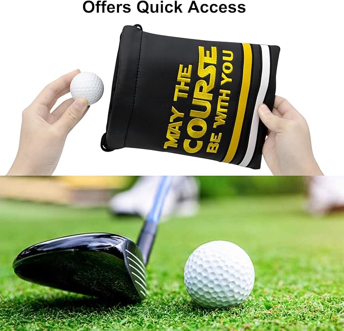 Golf Valuables Pouch, Leather Golf Tee Pouch with Drawstring Closure Golf Ball Tee Handbag Portable Golf Accessories