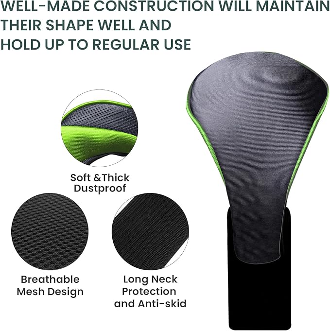 FINGER TEN Golf Club Head Covers for Woods Driver Fairway Hybrid Value 3/5 Pack, Long Headcover Interchangeable Accessories for Ultimate Club Protection