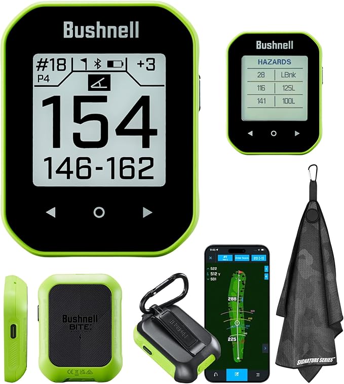 Bushnell Golf Phantom 3 Slope GPS Handlheld (Green) | 38,000+ Courses, Slope Compensation, Hazard Info, Distance Calculator, Scorekeeping, Magnet Mount, Touchscreen | Signature Series Golf Towel
