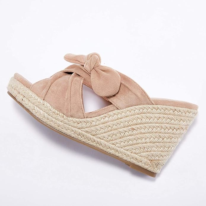 Womens Espadrilles Wedge Sandals Slides Platform Slip on Bow Knot Open Toe Summer Mules Shoes