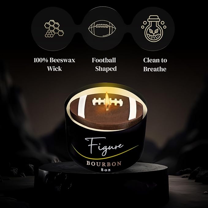 All-Natural Football Candle – Apple Bourbon Scent | Hand-Poured in The USA | Beeswax & Soy Wax | Essential Oils | 100% Beeswax Wick | Premium Gift Box | Candle Gifts for Men & Women