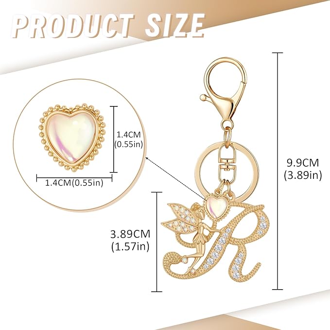 Gold Plated Alphabet Initial Letter Keyring Keychain for Women Girls Crystal Key Chains for Wallet Backpack Bag Charm