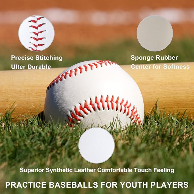 GKK Baseball 12 Pack Balls Training Baseballs 9 inch TeeBall Safety Baseballs for Youth/Adult Baseball Soft Toss, Batting, Fielding, Hitting, Pitching, Practice(One Dozen)