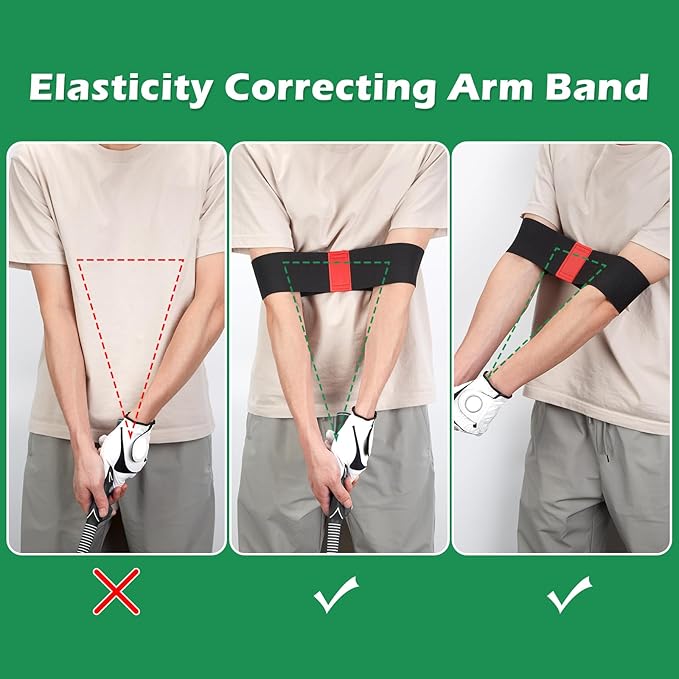 welspo Retractable Golf Swing Trainer Aid with Arm Band, Rhythm Click Sound, Warm-Up and Grip Trainer, Right-Handed Golf Club for Improve Chipping and Hitting Strength