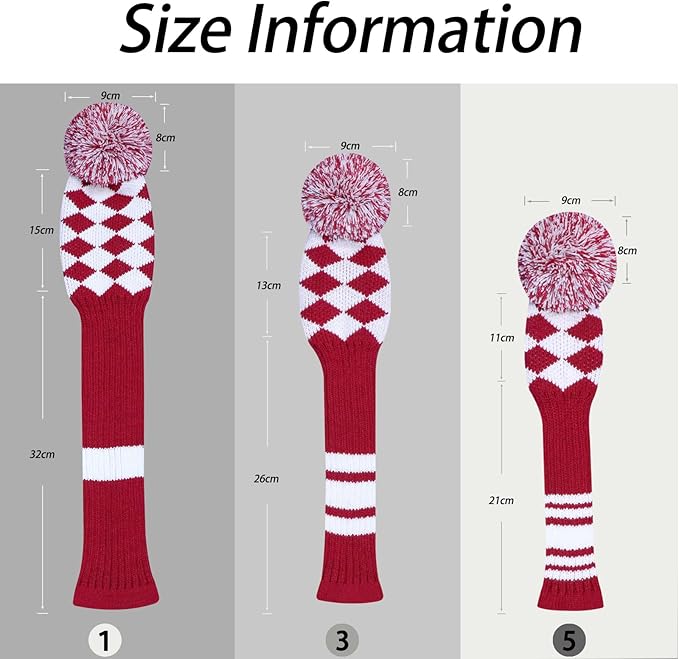 LeFeng 1Pcs Golf Club Cover, Knitted Golf Head Cover for 460cc Driver Fairway Woods and Hybrid with Cute Pom Pom and Number Tag