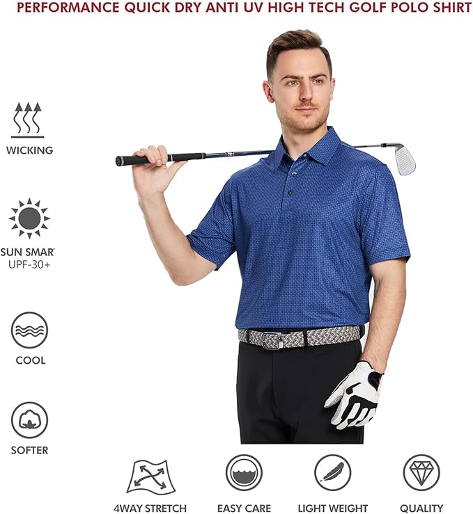Golf Shirts for Men Dry Fit Short Sleeve Print Performance Moisture Wicking Polo Shirt