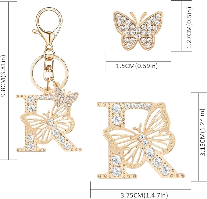 Gold Plated Alphabet Initial Letter Keyring Keychain for Women Girls Crystal Key Chains for Wallet Backpack Bag Charm
