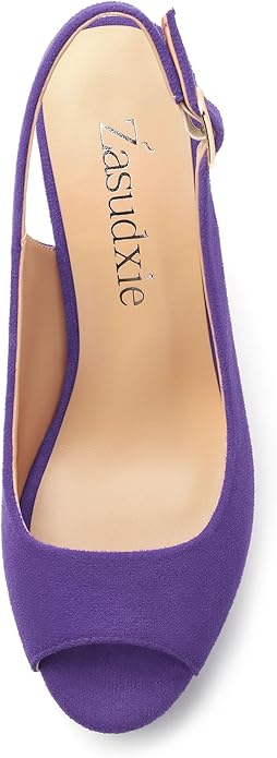 Womens Wedge Platform Sandals Peep Open Toe Slingback Buckle High Heel Dress Shoes Pumps Suede 3.94 Inch