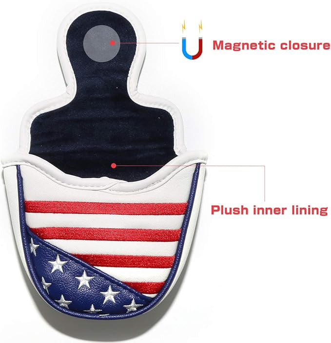 Golf Putter Cover USA Mallet Putter Headcover with Magnetic Closure Leather Golf Club Covers for Most Brand