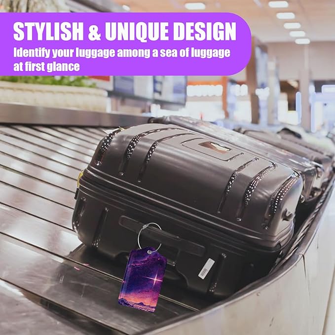 3 Pack Starry Sky Luggage Tags for Suitcase Galaxy Space PU Leather Travel Luggage Tag Privacy Cover ID Label for Women Men Baggage Backpack Handbag School Bag