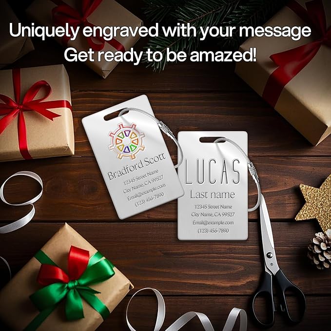 Personalized Luggage Tags - Custom Metal Luggage Tags for Suitcases, Backpacks and Bags with Your Personalized Club Logo Text (Silver)