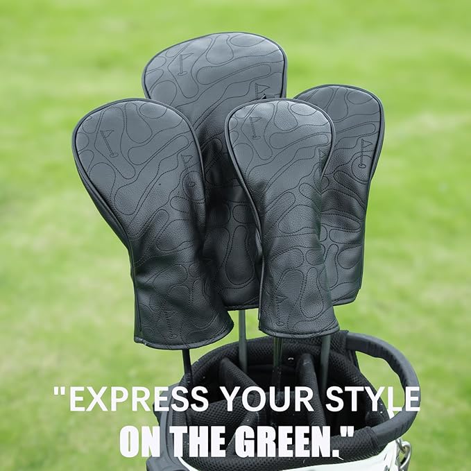 Golf Club Head Covers 3 Wood Headcover Set Premium Leather for Woods, Driver Fairway(FW) Wood Hybrid(UT) with Number Tags 4pcs & 1pcs