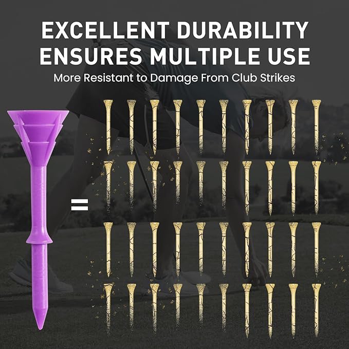 Golf Tees Plastic 3 1/4 inch Unbreakable 30 Pack with Pouch Bag, Durable Stable Available 83 mm Long Tee for Golfer Practice