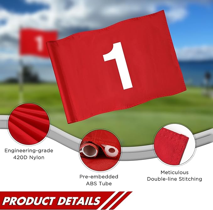 KINGTOP Numbered Golf Flag 20x14 Inch - 420D Dual-layer Nylon, Double Sided Printed, Tube Inserted - Standard Putting Green Flags for Backyard Practice, Golf Courses, Country Club, #1