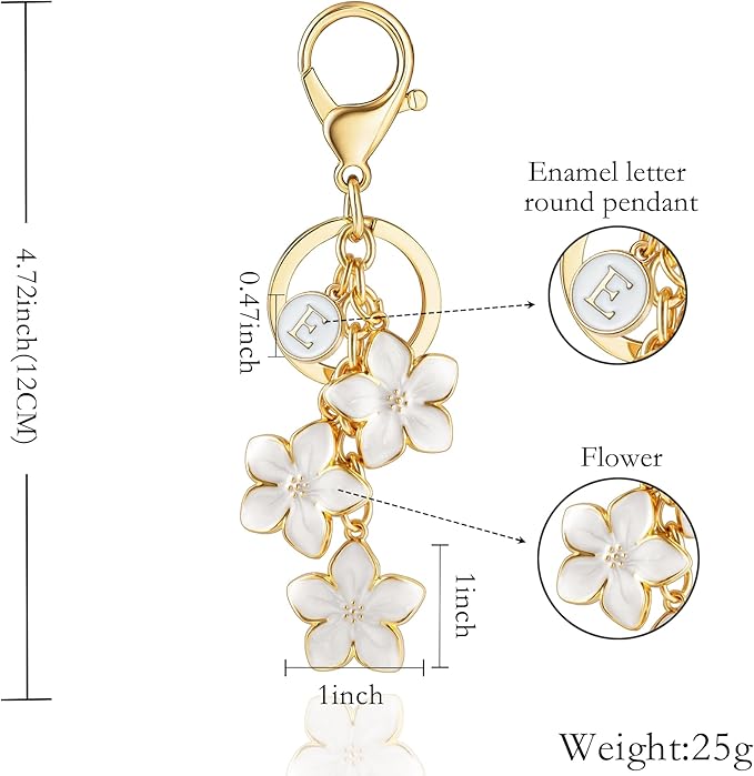 XGALBLA White/Pink/Black Big Cute Flower Initial Letter Keychain for Women, Flower Bag Charms Enameled Keychain Handbag Purse