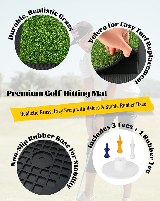 Golf Hitting Mat – Practice Mat with Swing Path Feedback & Impact Detection – Indoor/Outdoor Use – Golf Swing Trainer for Home Training – Gift for Golfers, Beginners & Pros